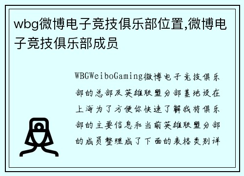 wbg微博电子竞技俱乐部位置,微博电子竞技俱乐部成员
